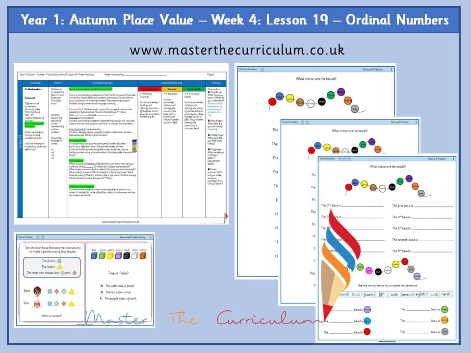 Cover of Year 1: Place Value within 10: Lesson 19 – Ordinal Numbers