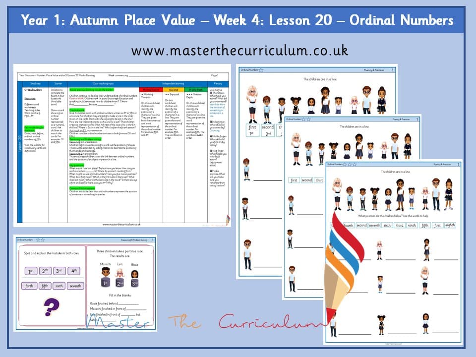 Cover of Year 1: Place Value within 10: Lesson 20 – Ordinal Numbers