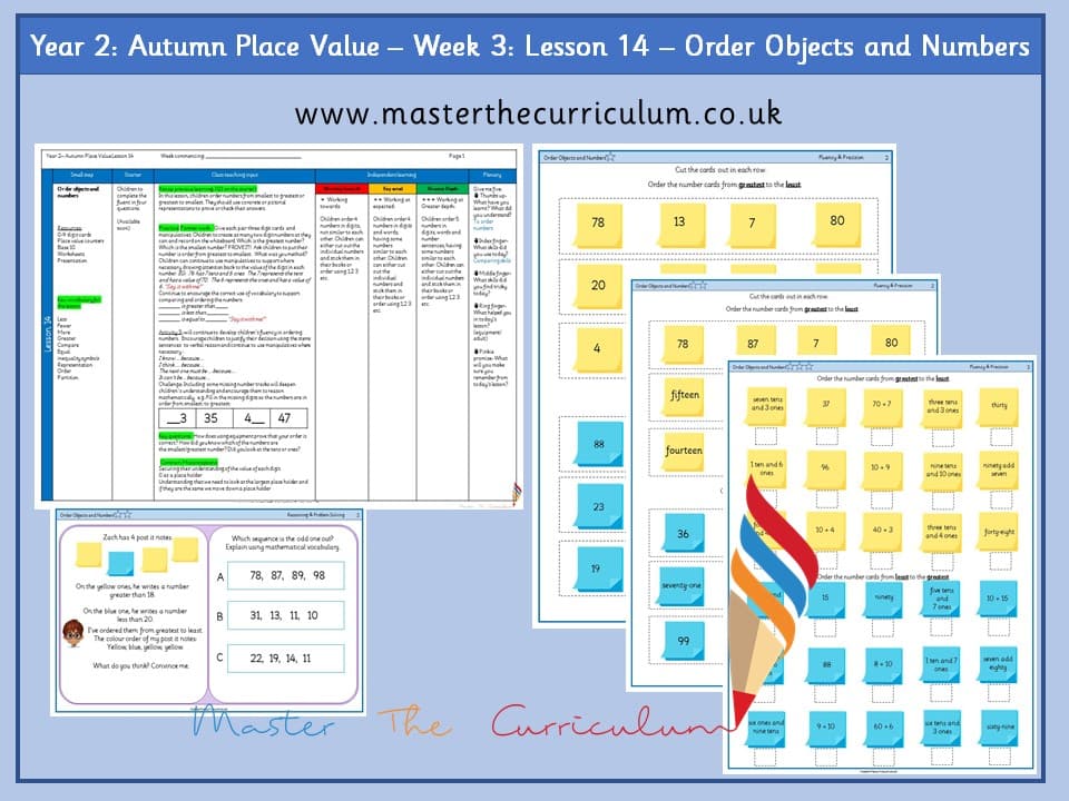 Cover of Year 2: Place Value: Lesson 14 – Order Objects and Numbers