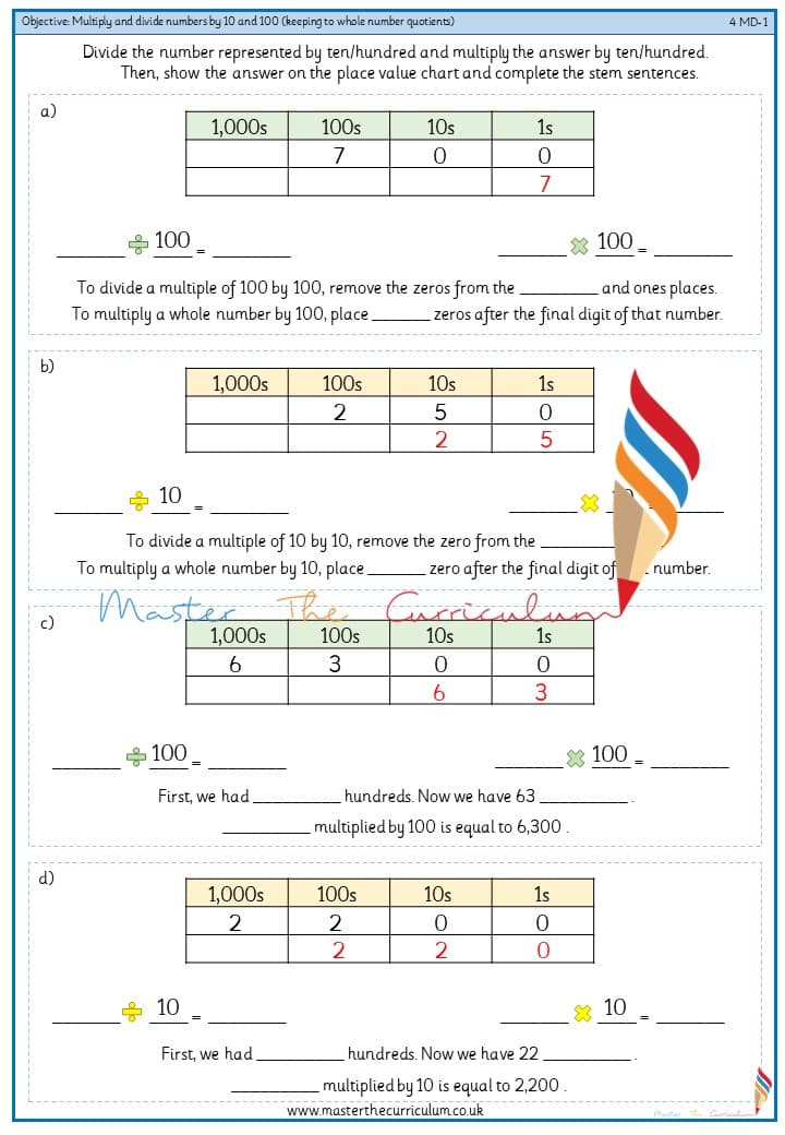 Cover of Multiply and divide numbers by 10 and 100 (keeping to whole number quotients) 4