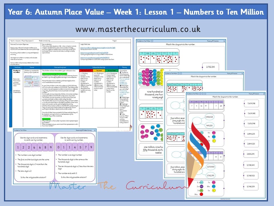 Cover of Year 6: Place Value: Lesson 1 – Numbers to Ten Million