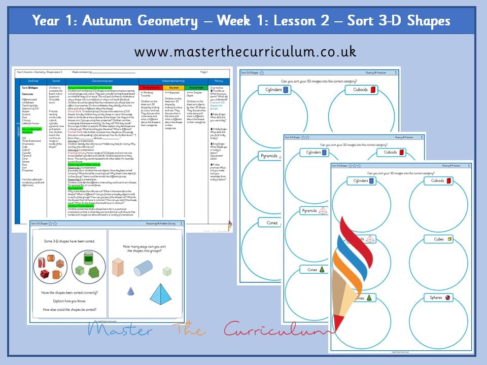 Cover of Year 1: Geometry: Lesson 2 – Sort 3-D Shapes
