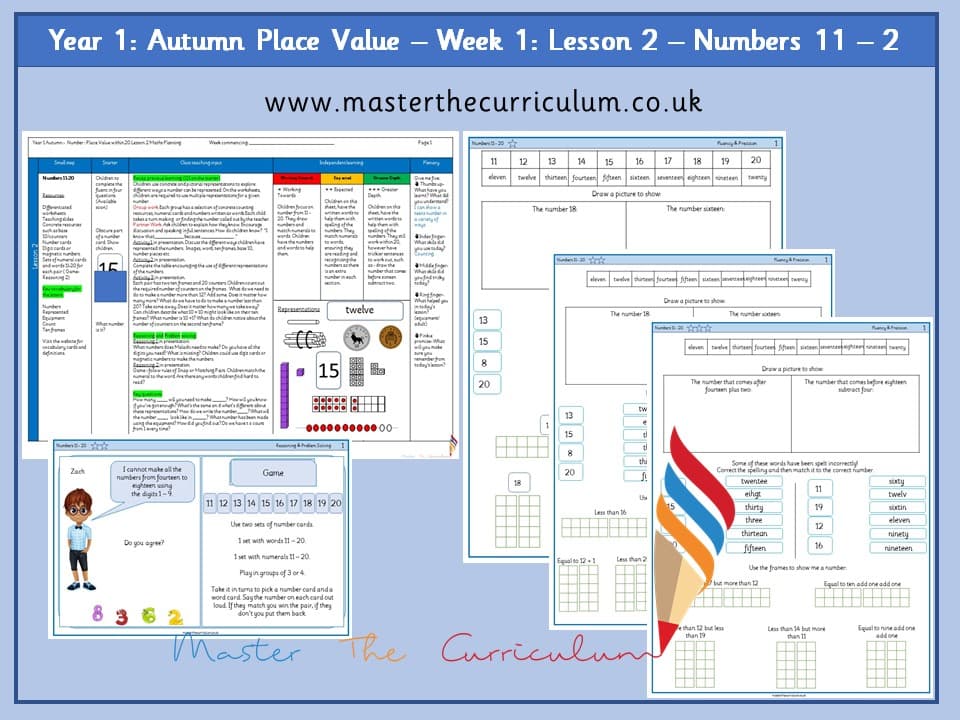 Cover of Year 1: Place Value within 20: Lesson 2 – Numbers 11 – 20