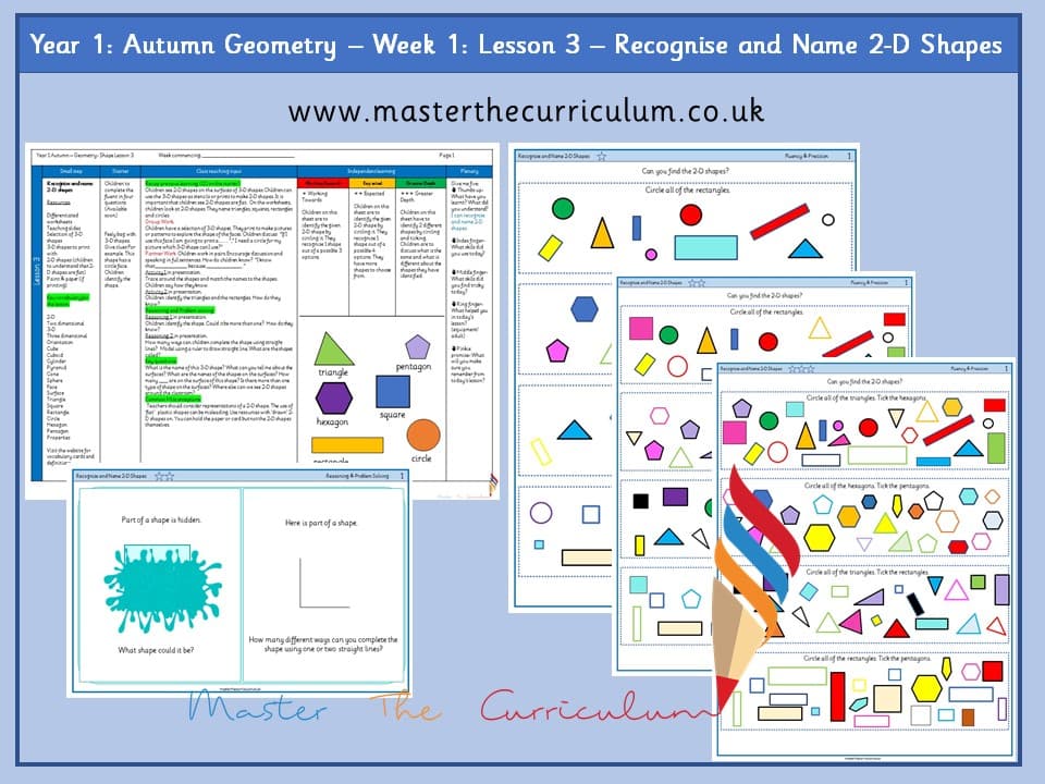 Cover of Year 1: Geometry: Lesson 3 – Recognise and Name 2-D Shapes