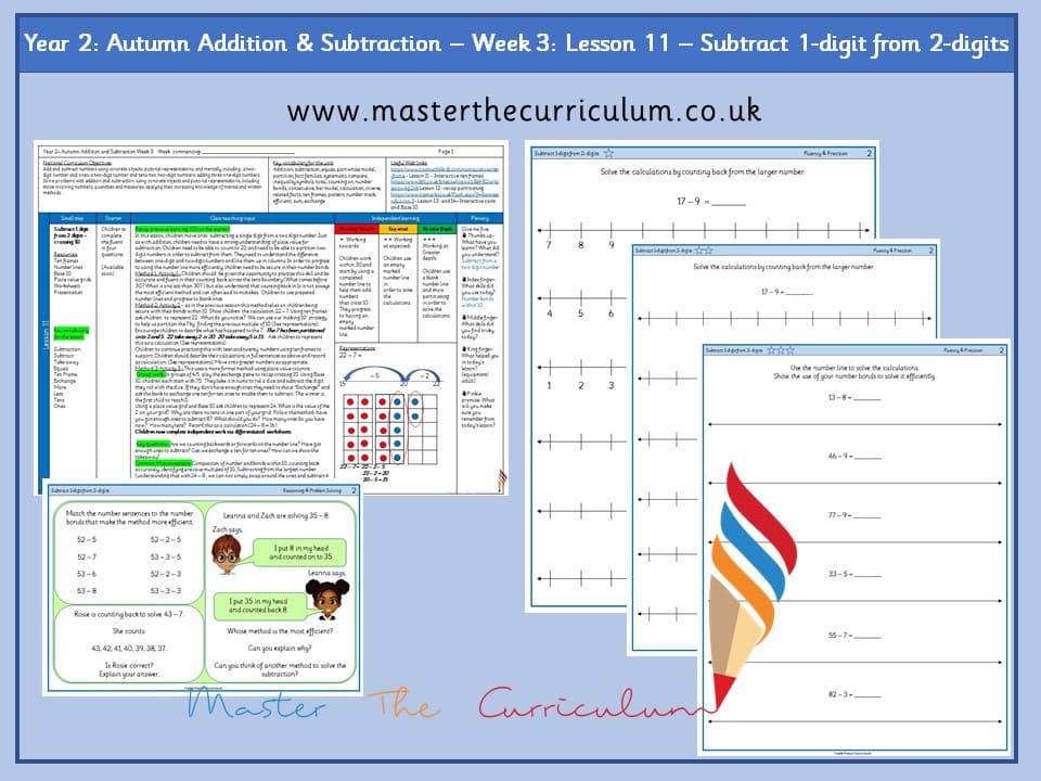 Cover of Year 2: Addition and Subtraction: Lesson 11 – Subtract 1-digit from 2-digits