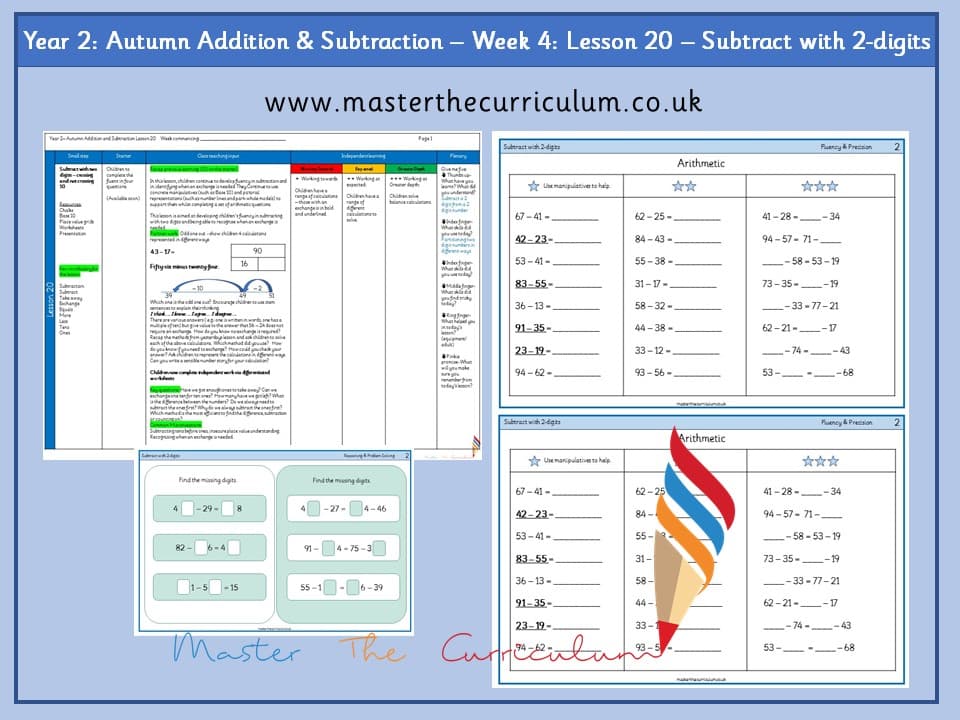 Cover of Year 2: Addition and Subtraction: Lesson 20 – Subtract with 2-digits, Not Crossing and Crossing