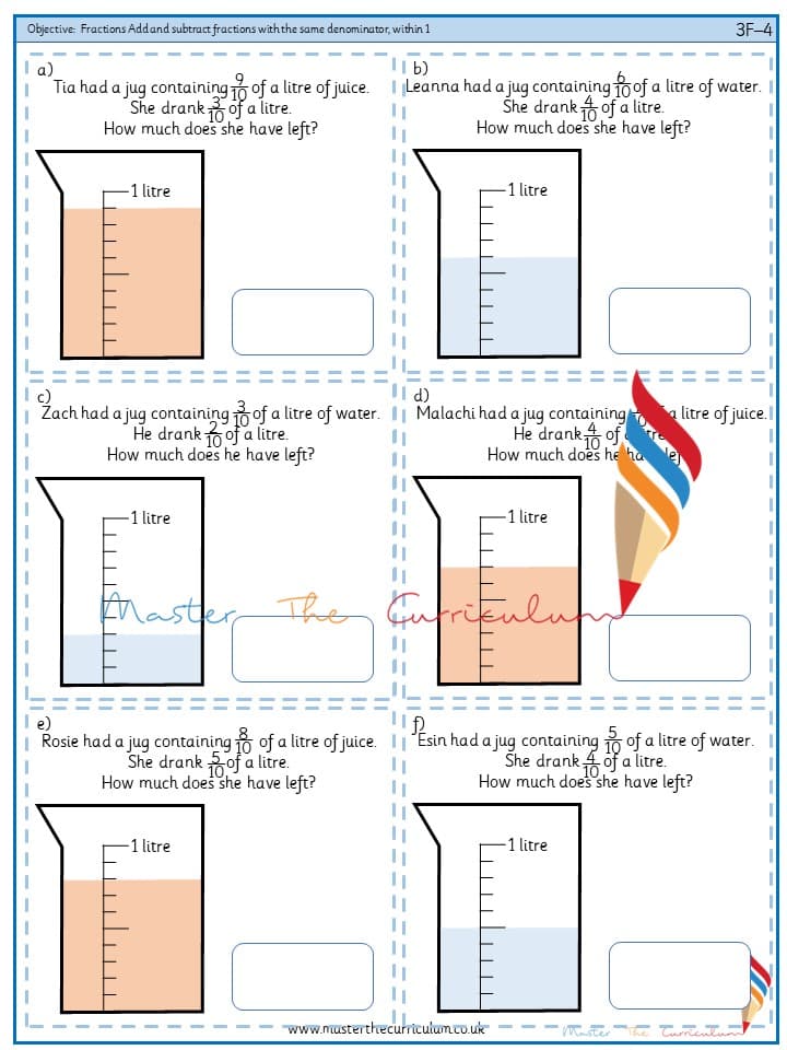 Cover of Add and subtract fractions with the same denominator, within 1 (2)