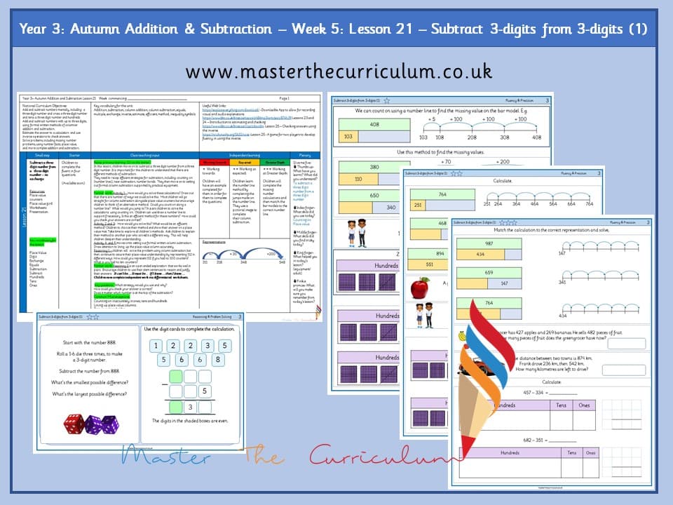 Cover of Year 3: Addition and Subtraction: Lesson 21 – Subtract 3-digits from 3-digits (1)