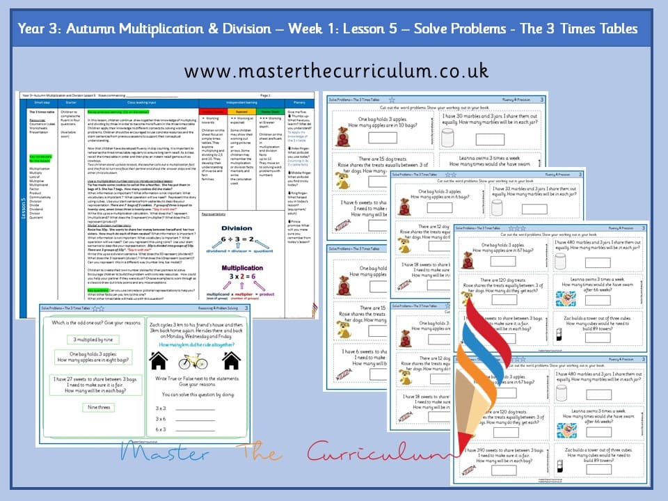 Cover of Year 3: Multiplication and Division: Lesson 5 – Solve the Problems – The 3 Times Tables