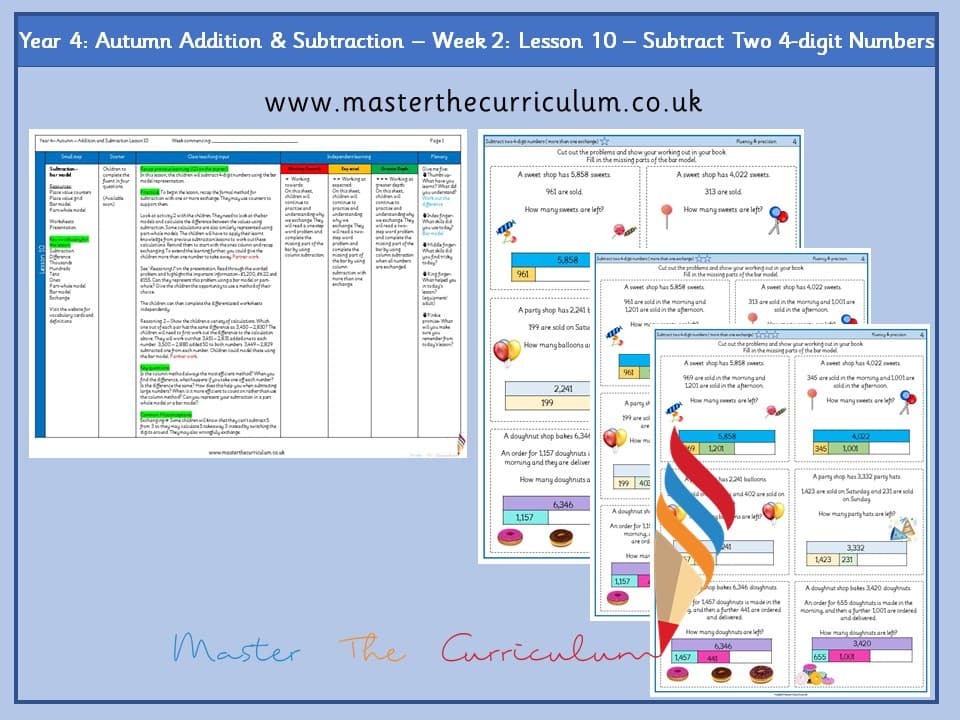 Cover of Year 4: Addition and Subtraction: Lesson 10 – Subtract Two 4-digit Numbers, More Than One Exchange