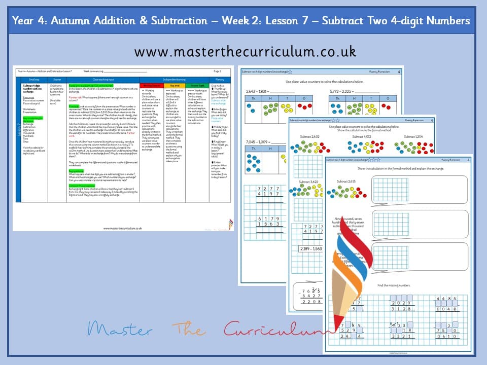 Cover of Year 4: Addition and Subtraction: Lesson 7 – Subtract Two 4-digit Numbers, One Exchange