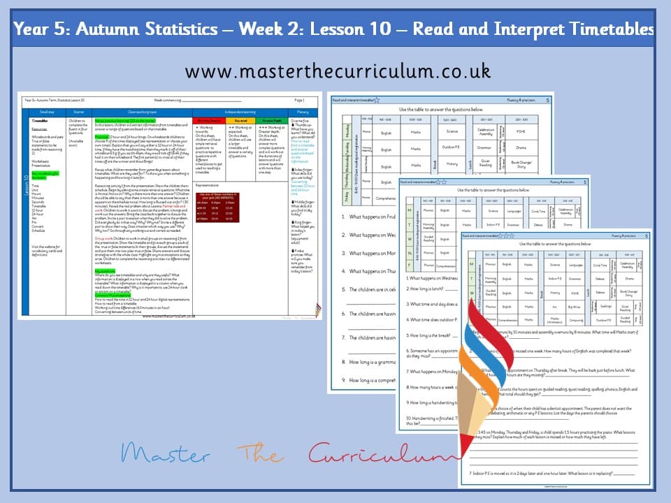 Cover of Year 5: Statistics: Lesson 10 – Read and Interpret Timetables
