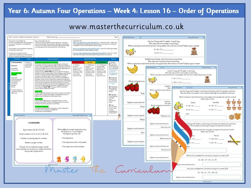 Cover of Year 6: Four Operations: Lesson 16 – Order of Operations