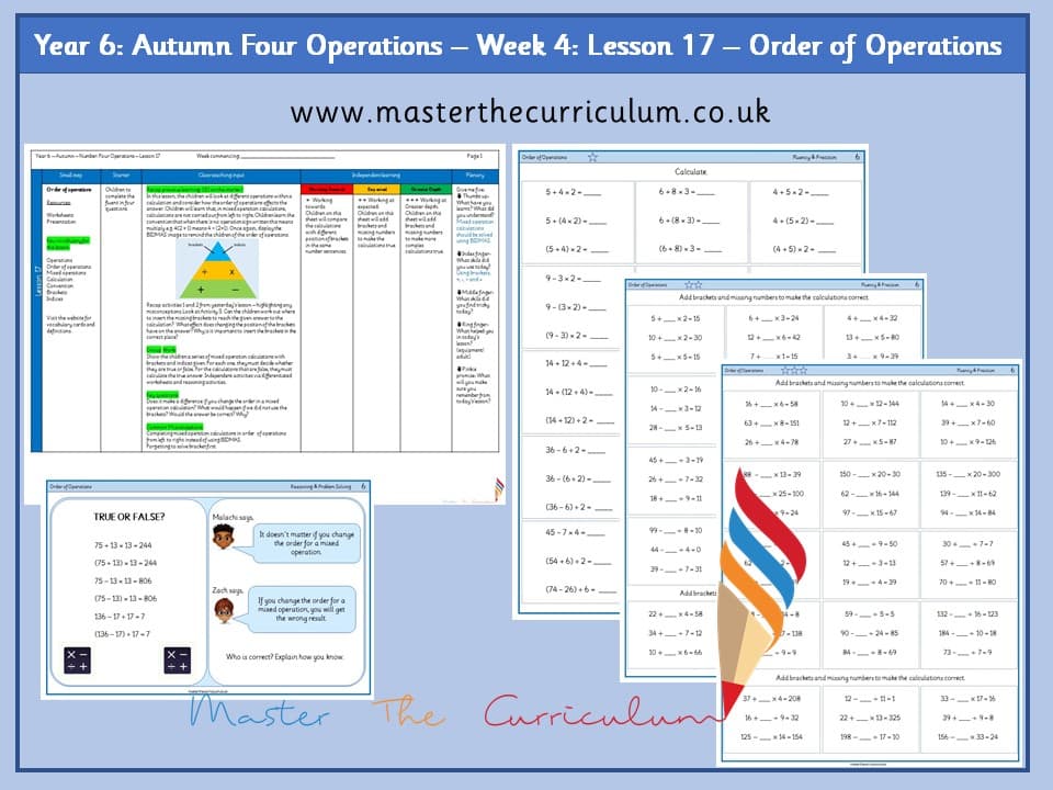 Cover of Year 6: Four Operations: Lesson 17 – Order of Operations