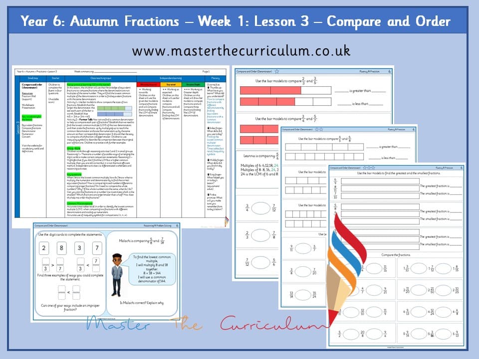 Cover of Year 6: Fractions: Lesson 3 – Compare and Order (Denominator)