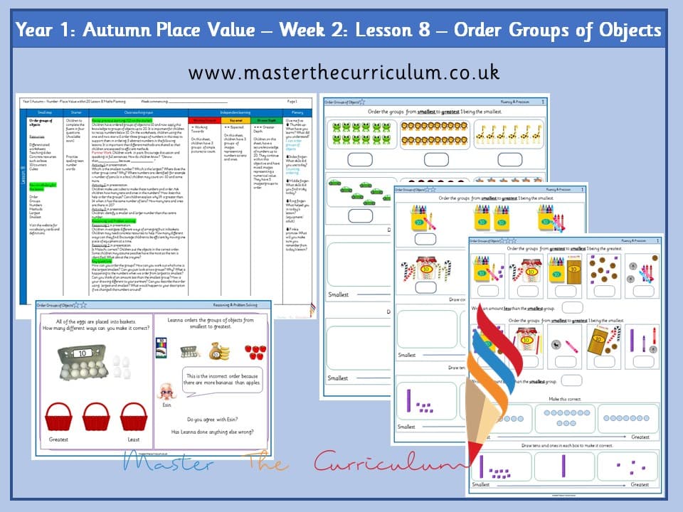 Cover of Year 1: Place Value within 20: Lesson 8 – Order Groups of Objects