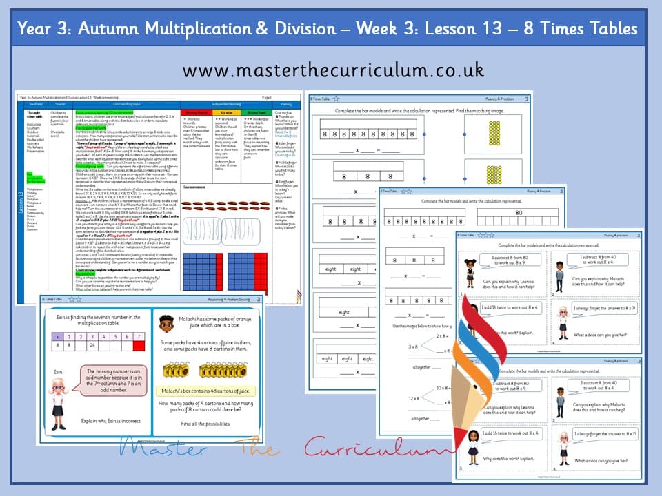 Cover of Year 3: Multiplication and Division: Lesson 13 – 8 Times Tables