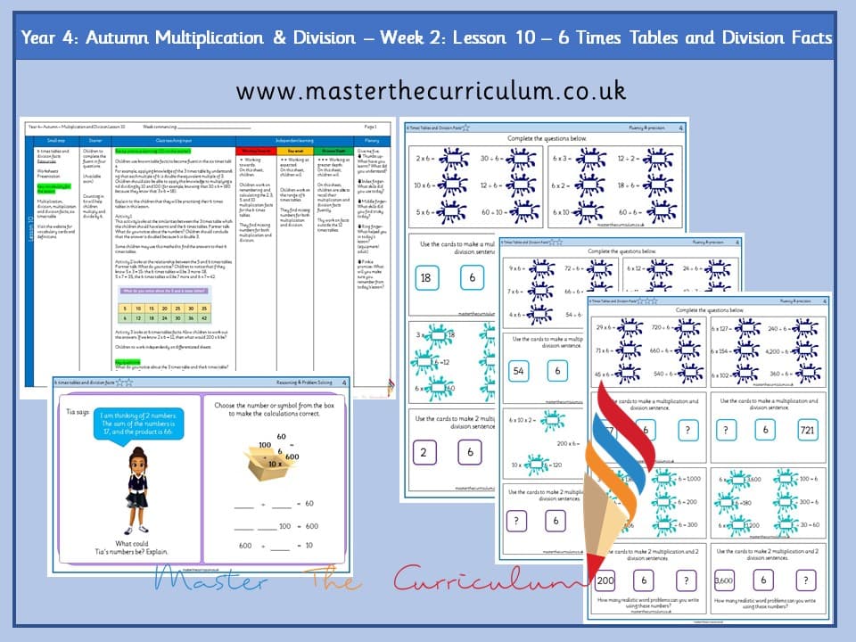 Cover of Year 4: Multiplication and Division: Lesson 10 – 6 Times Tables and Division Facts
