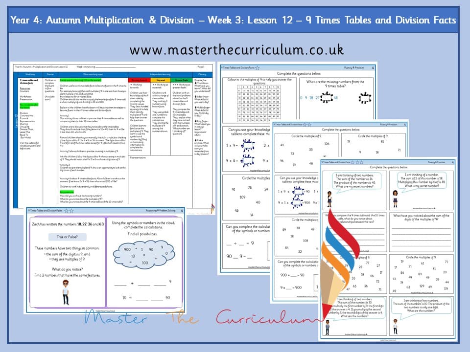 Cover of Year 4: Multiplication and Division: Lesson 12 – 9 Times Tables and Division Facts