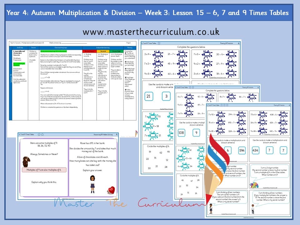 Cover of Year 4: Multiplication and Division: Lesson 15 – 6, 7 and 9 Times Tables