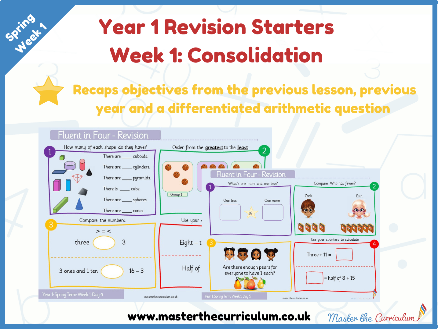 Cover of Year 1 – Spring – Week 1 Consolidation Revision Starters V2.0