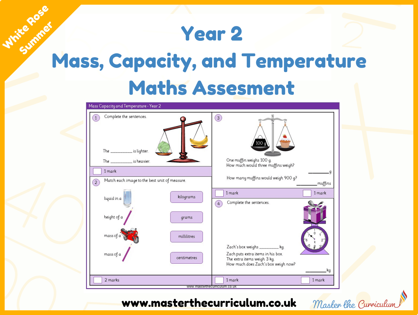 Cover of Year 2 Mass, Capacity and Temperature Maths Assessment
