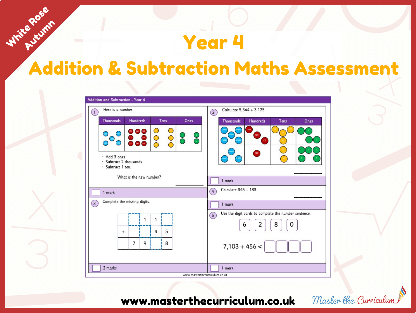 Cover of Year 4 Addition and Subtraction Maths Assessment
