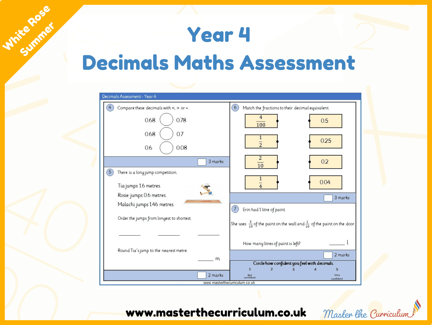 Cover of Year 4 Decimals Maths Assessment