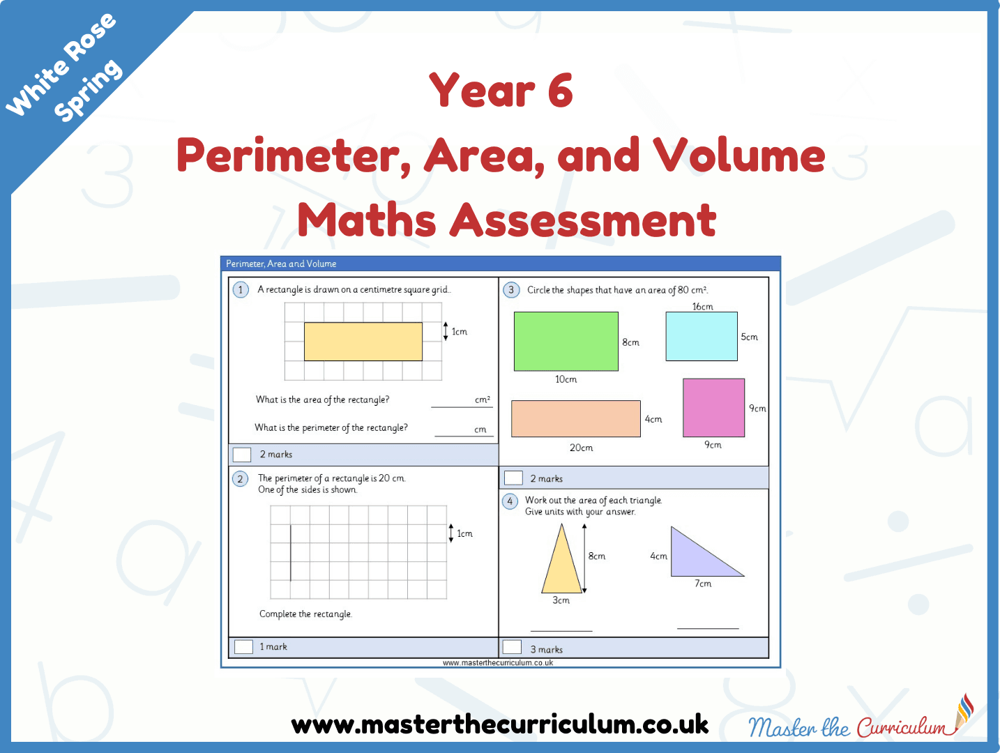 Cover of Year 6 Perimeter, Area, and Volume Maths Assessment