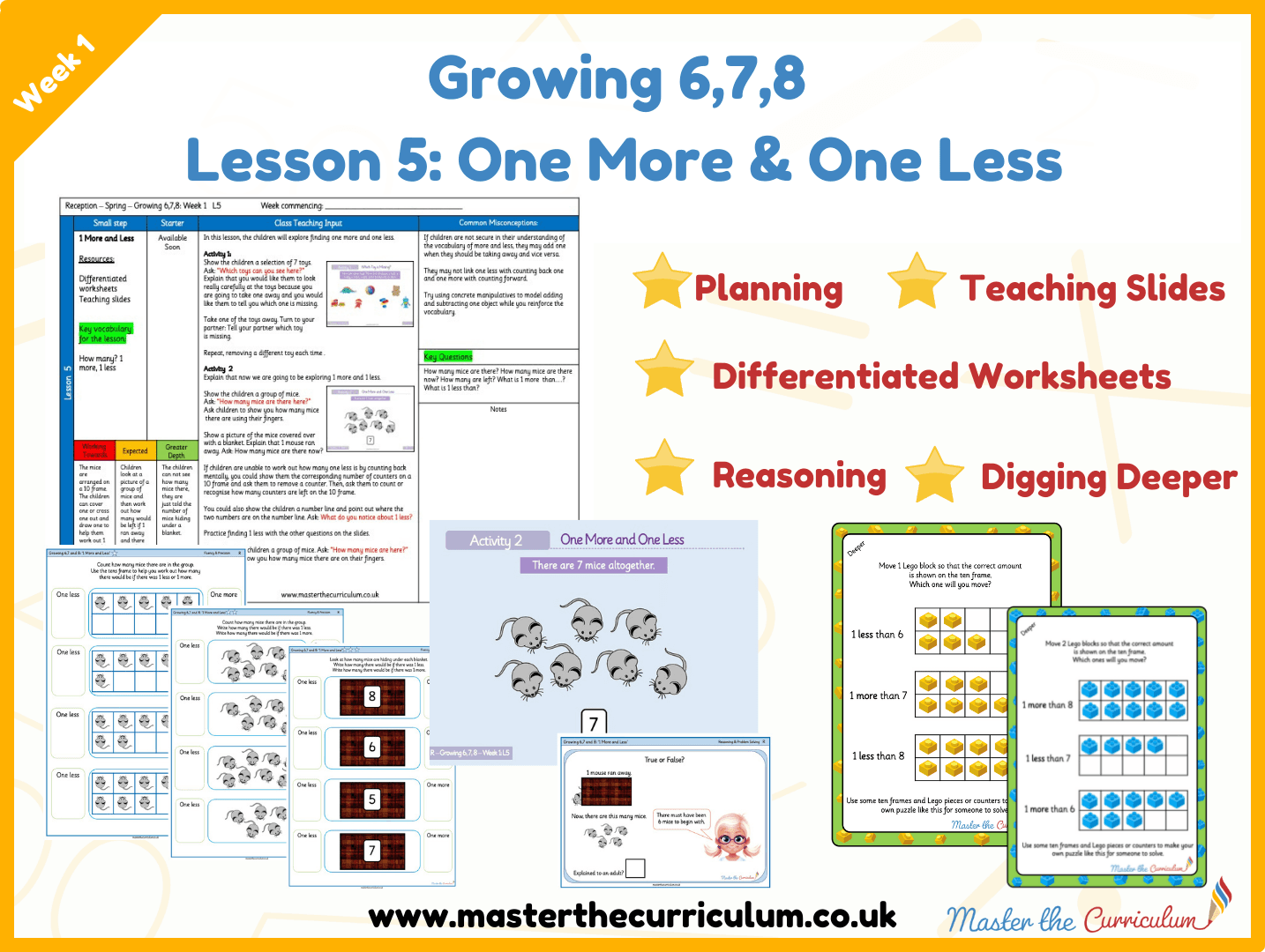 Cover of Growing 6,7,8 : Week 1: Lesson 5 – One More and One Less