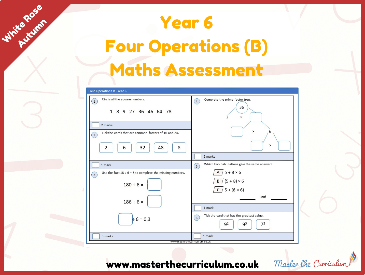 Cover of Year 6 Four Operations (B) Maths Assessment