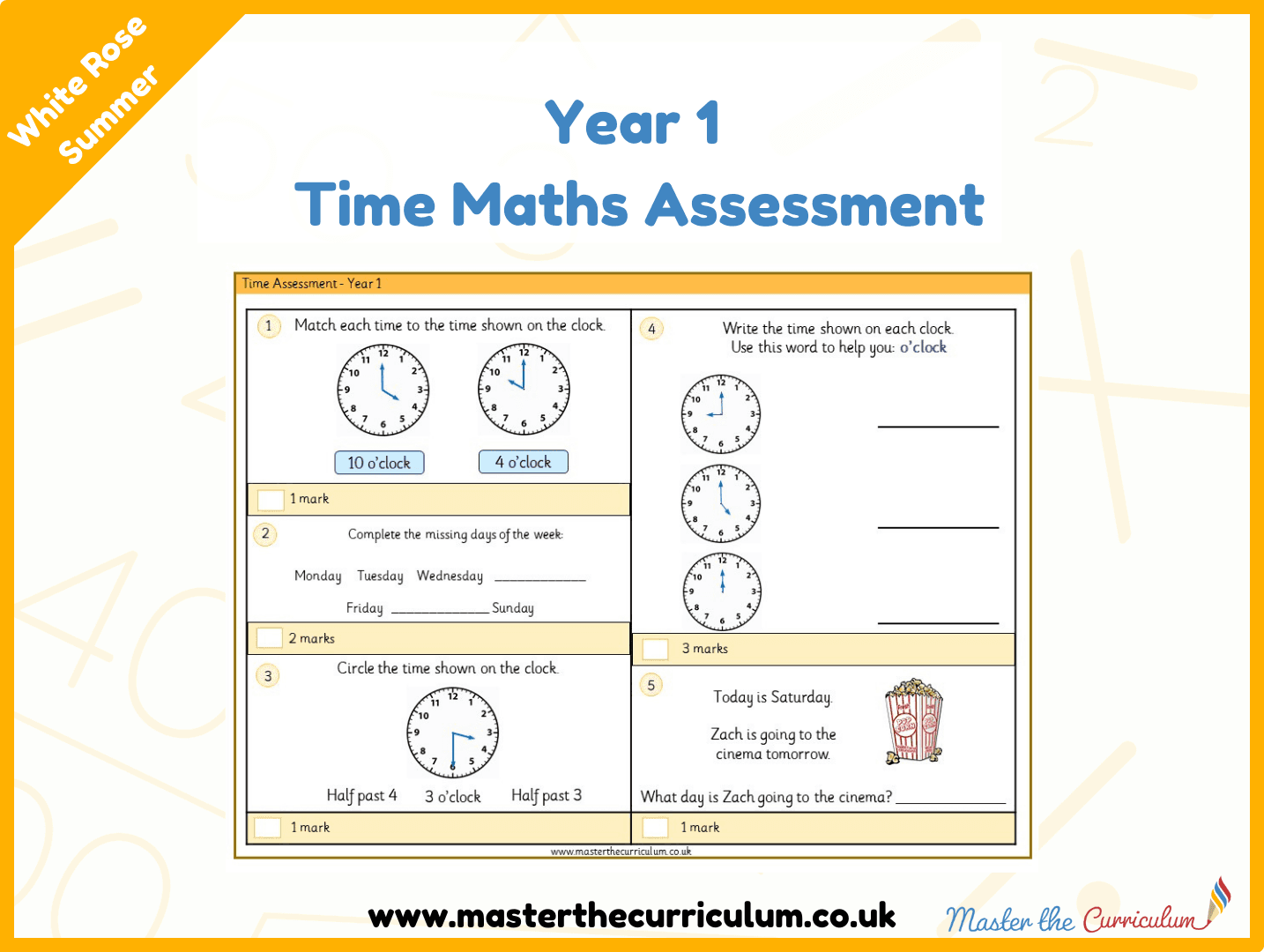 Cover of Year 1 Time Maths Assessment