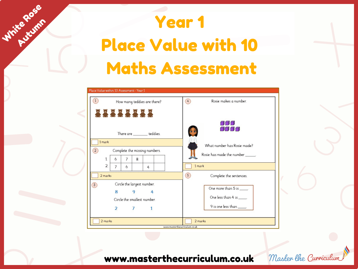 Cover of Year 1 Place Value within 10 Maths Assessment