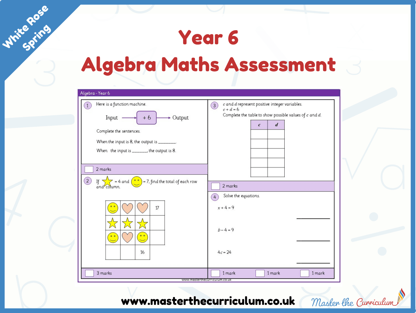 Cover of Year 6 Algebra Maths Assessment