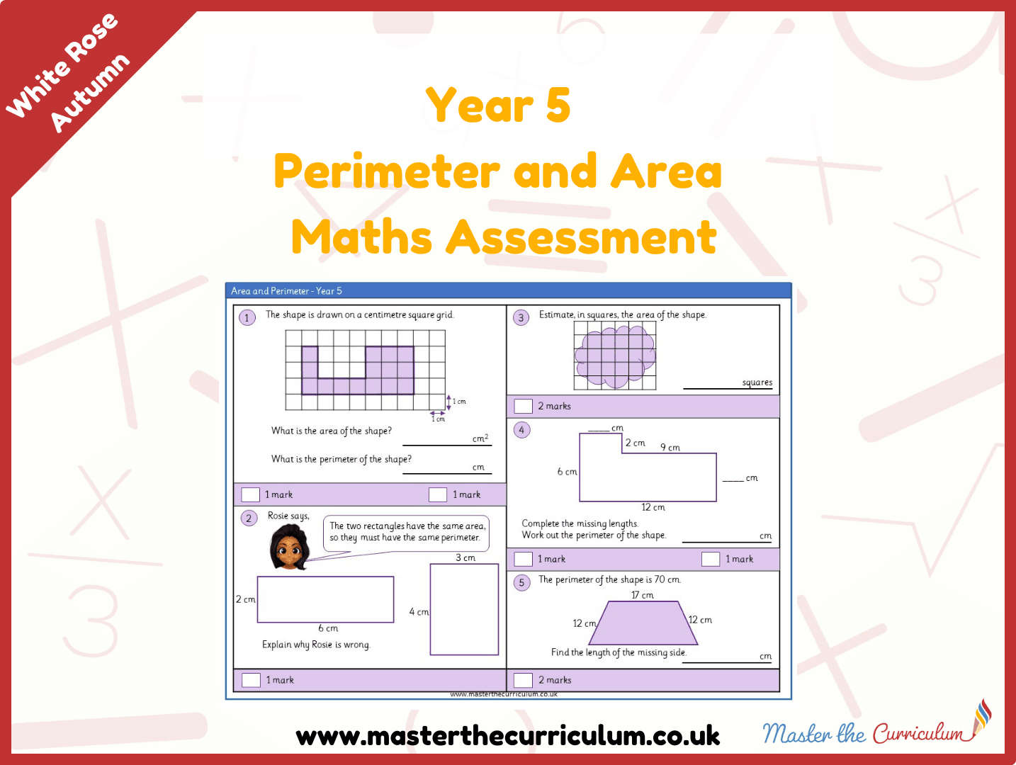 Cover of Year 5 Perimeter and Area Maths Assessment