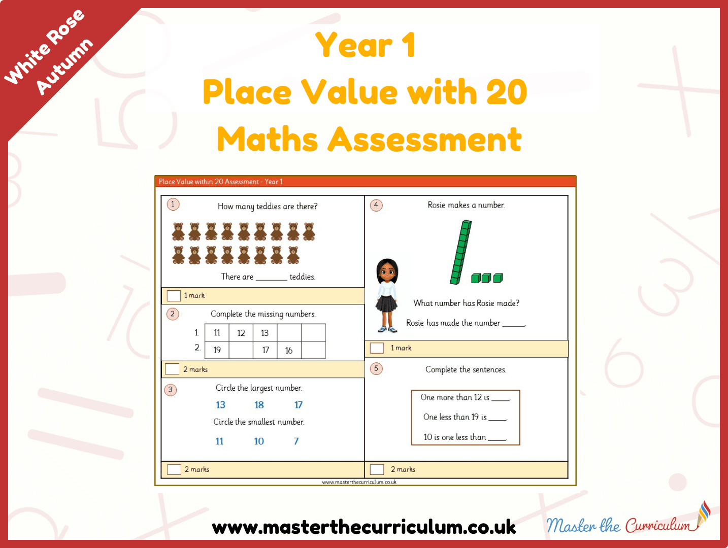 Cover of Year 1 Place Value within 20 Maths Assessment