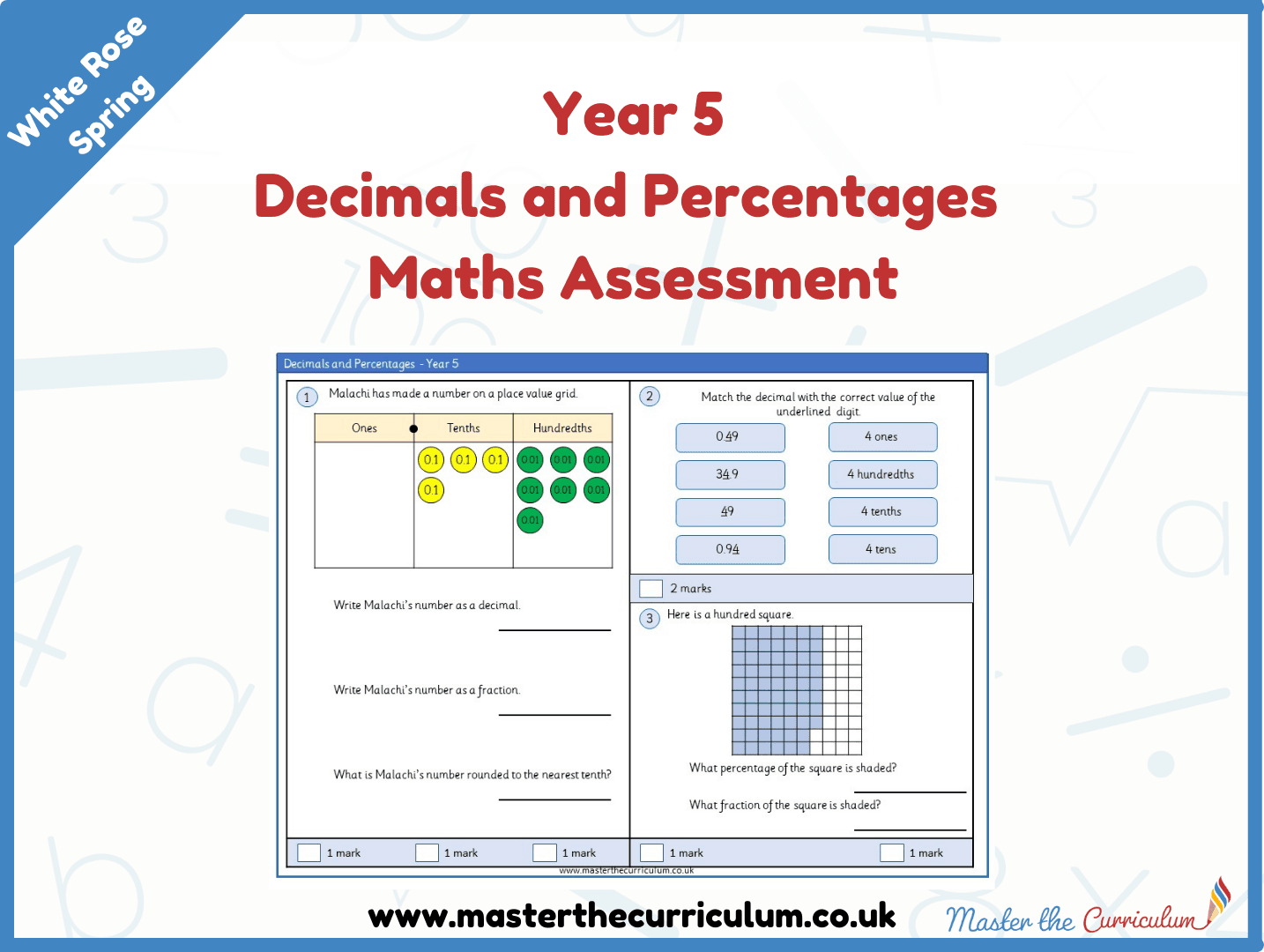 Cover of Year 5 Decimals and Percentages Maths Assessment