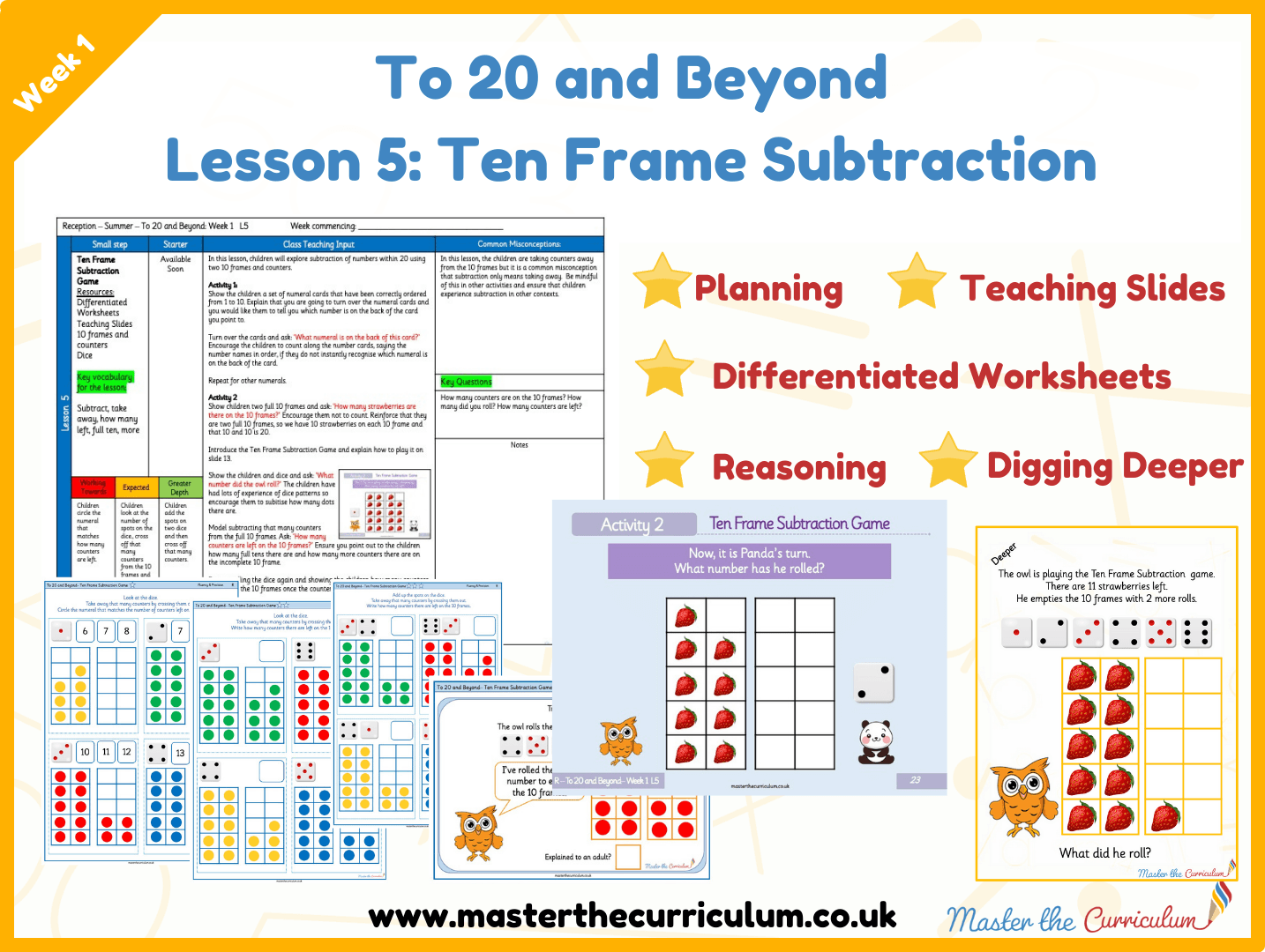 Cover of To 20 and Beyond: Week 1: Lesson 5 – Ten Frame Subtraction