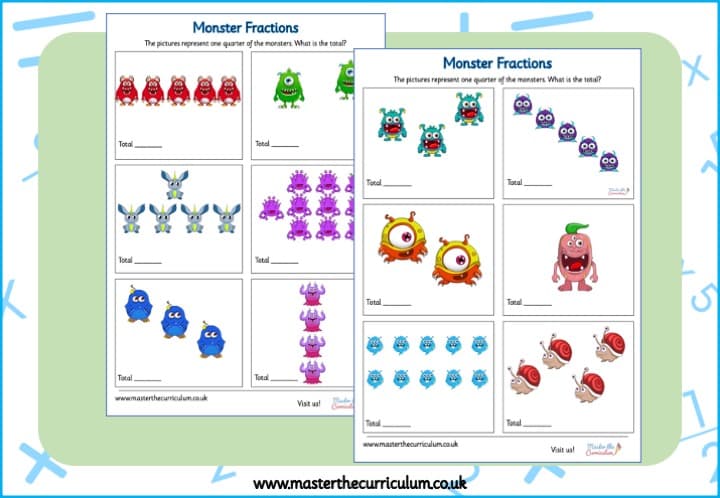 Cover of Monster Themed Fractions: Find the Total – Quarters