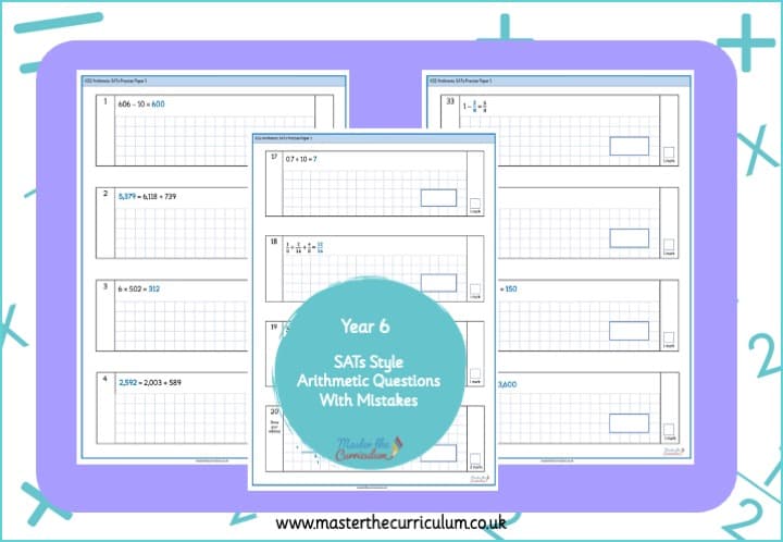 Cover of Year 6 SATs Style Arithmetic Paper With Mistakes 1