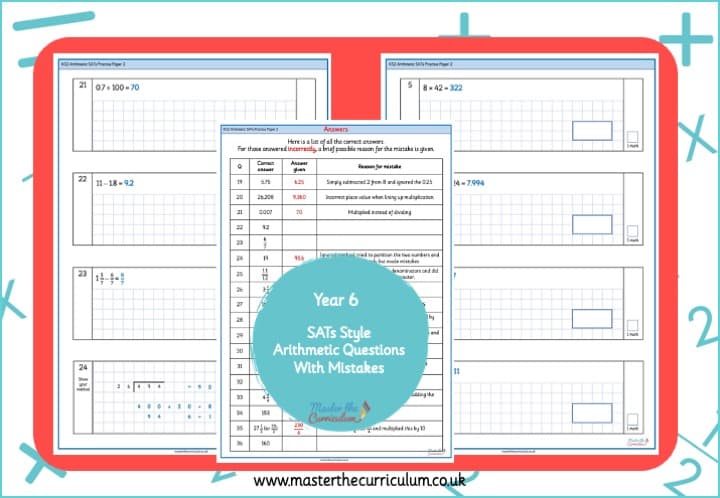 Cover of Year 6 SATs Style Arithmetic Paper With Mistakes 2