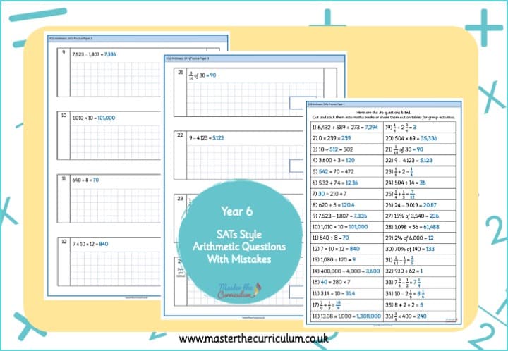 Cover of Year 6 SATs Style Arithmetic Paper With Mistakes 3