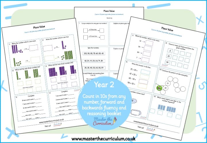 Cover of Year 2: Place Value – Count in steps of 10 forwards and backwards fluency and reasoning booklet