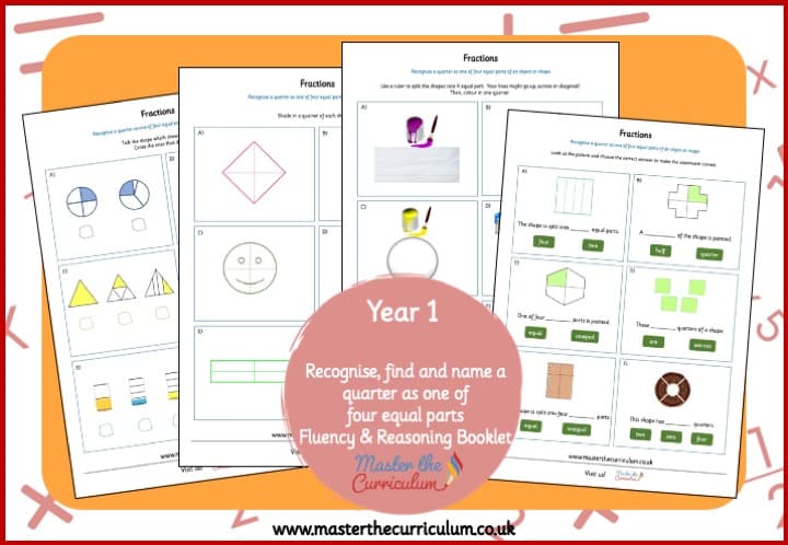 Cover of Year 1: Recognise a Quarter of a Shape or Object Fluency and Reasoning Booklet