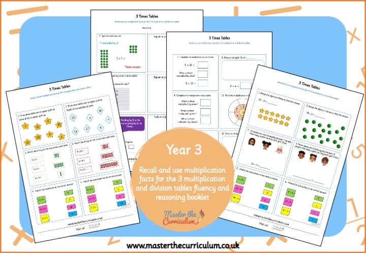 Cover of Year 3: Multiplication & Division – Recall 3 times tables facts fluency and reasoning booklet