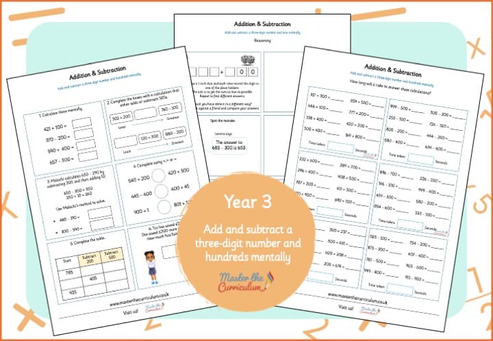 Cover of Year 3: Addition & Subtraction – Add and Subtract 3-digit numbers and hundreds fluency and reasoning booklet