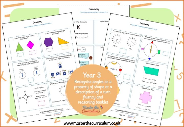Cover of Year 3: Geometry – Recognise angles as a property of shape or a description of a turn fluency and reasoning booklet