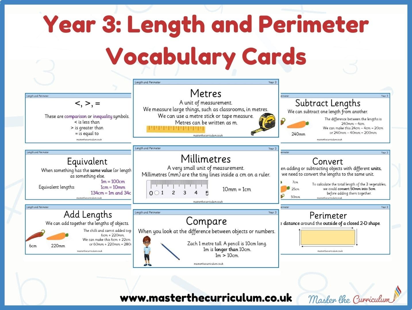 Cover of Year 3 Length and Perimeter Vocabulary Cards