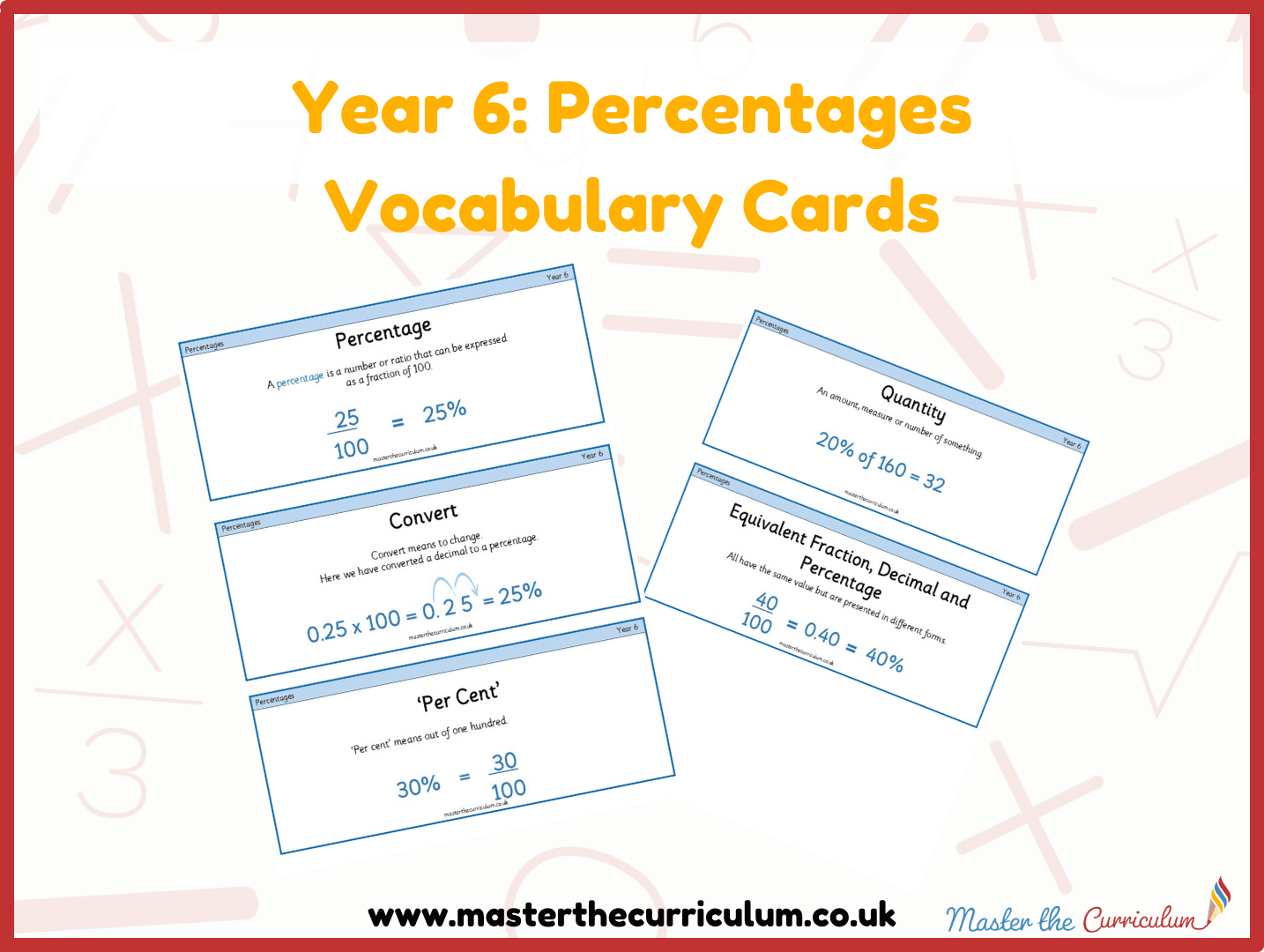Cover of Year 6 Percentages – Vocabulary Cards