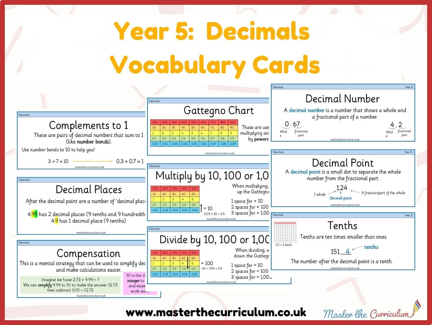 Cover of Year 5 Decimals Vocabulary Cards